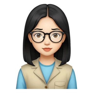 young Vietnamese girl with shoulder-length black hair and glasses sticker