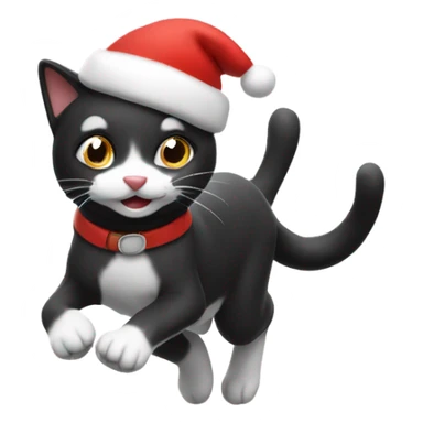Running black and white cat wearing a Santa hat  sticker