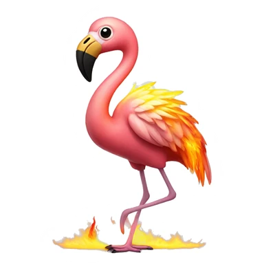 An flamingo with the head of an owl with some fire glowing at the end of his wings sticker