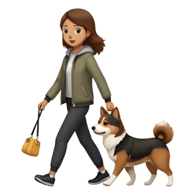 border collie dog and black shiba inu dog walking with his brown hair owner sticker