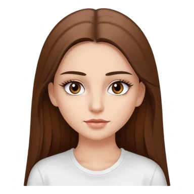 Chica de pelo liso ,largo y marrón con ojos color marrón  y una camiseta blanca y la piel blanca con pestañas y maquillada clean look sticker