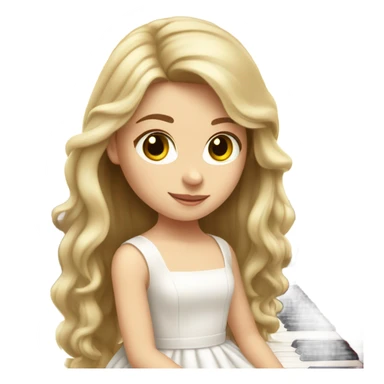 white girl with long hair and white soft dress and hair bow playing piano sticker
