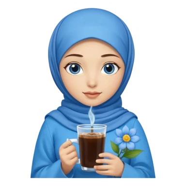 Turkish beautiful finish Konya girl blue eyes with blue hijab islamic dress and had on her hand blue flower in cold brew coffee  sticker