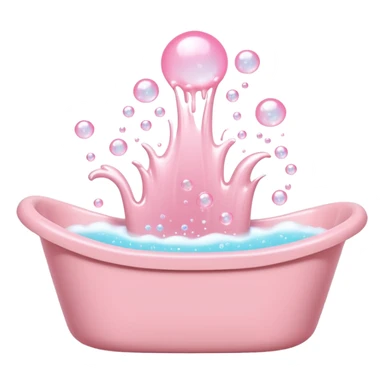 A light pink bathtub filled with light pink bubbles, overflowing with foam. Bubbles are rising upward above it. sticker