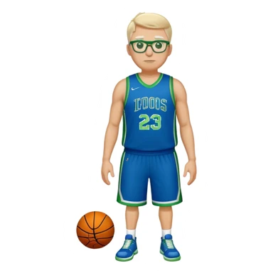 Full Body large white male basketball player wearing glasses wearing blue green uniform sticker