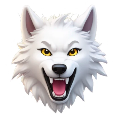 Lightning running sparkling glitter white wolf snarling huge eyes sun halo black white pink red yellow sticker