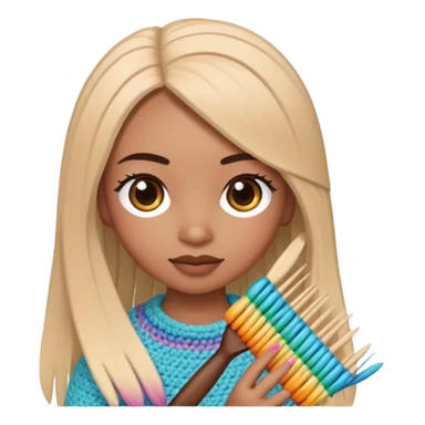 Pegatinas de Mujer con pelo lacio  tejiendo un amigurumi  sticker