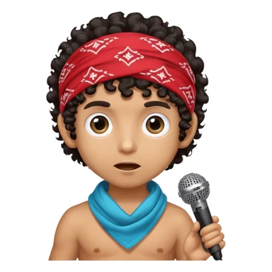 ugly tan skin boy with bandana on head and dark curly hair and HUGE eyes and holding a microphone sticker
