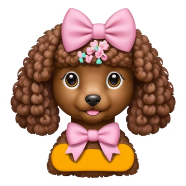 Brown Poodle with pastel pink bow sticker