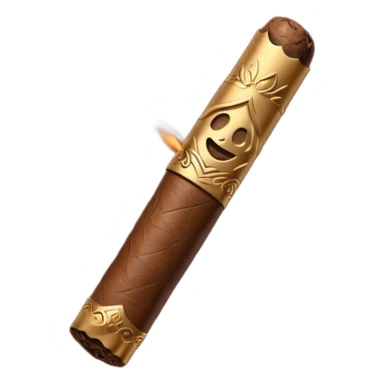 Emoji-style cigar icon, dark brown wrapper, subtle smoke, minimalistic, clean silhouette, metal details, no gold details sticker
