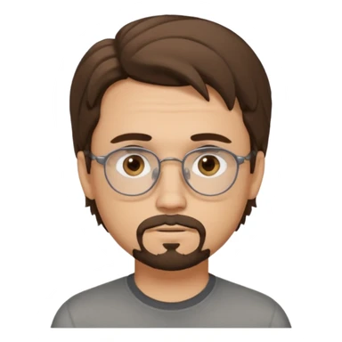 male Slim, slightly oval face, light skin.
Medium-length brown wavy hair, slightly messy.
Brown eyes, round eyeglasses.
Soft, calm expression.
add goathe and add hair to his forhead sticker