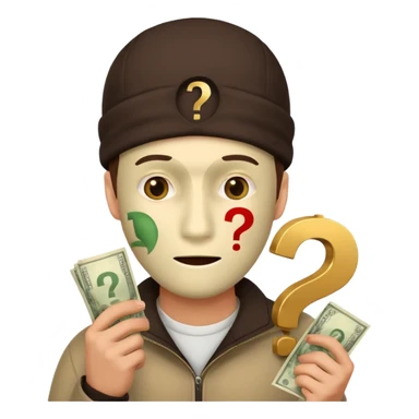 mistery person man with money face covered question mark sticker