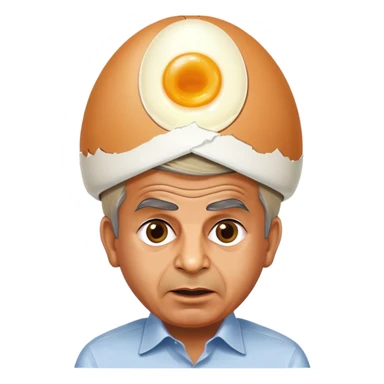 Pakistani Prime Minister Shehbaz Sharif with a whole egg balanced on his head, surprised expression sticker