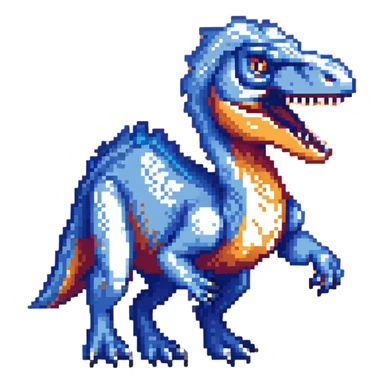 A bright blue velociraptor dinosaur with sharp teeth and claws sticker