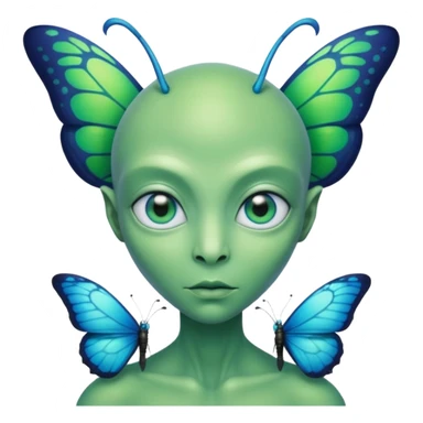 an alien with a butterfly on shoulder sticker