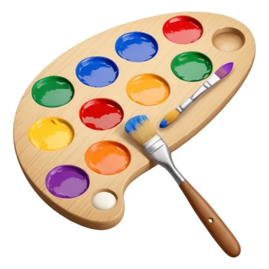 artist palette with colorful paints and a brush sticker