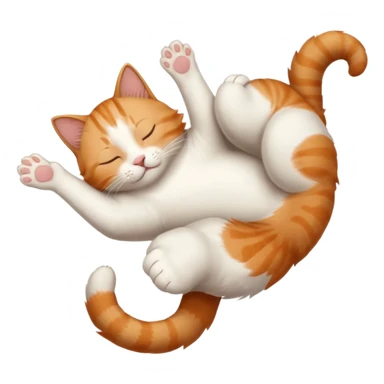 ginger and white small cat eyes closed lying down upside down with paws stretched out straight in different directions sticker