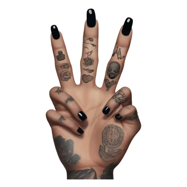 Hand making a peace sign with black nails and tattoos sticker