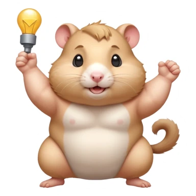 Cute chubby cartoon-style hamster flexing tiny arms like a bodybuilder, sparkles around it, triumphant expression. Painterly shading, white background, sticker-style illustration. sticker