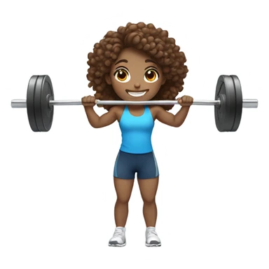 smiling girl weightlifting a barbell with fair skin, long brown curly hair and blue eyes sticker
