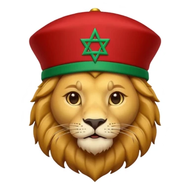 Cute lion emoji face wearing a fez with same flag morocco color sticker