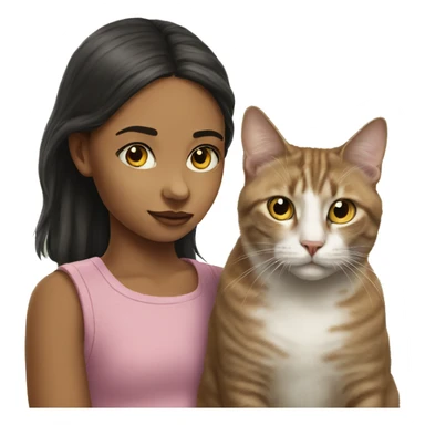 realistic portrait of girl and cat  sticker