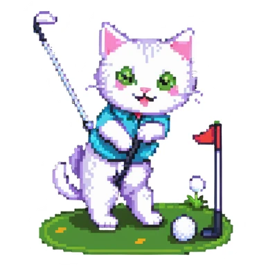 happy cat playing golf on his birthday sticker