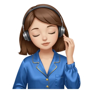 chica con pelo castaño ojos cerrados escuchando musica en pijama azul modo clean girl sticker