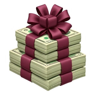 stack of flying money wrapped ina burgundy bow sticker