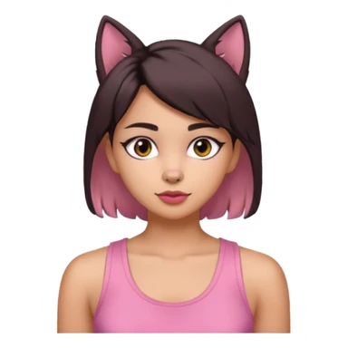 chica morena clara, corte de cabello wolf cut medio, con una blusa de tirantes simple, rosa y coquette sticker