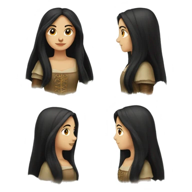 medieval maiden with very long black hair sticker