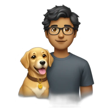 young indian developer wearing rimless glasses with golden retriever sticker