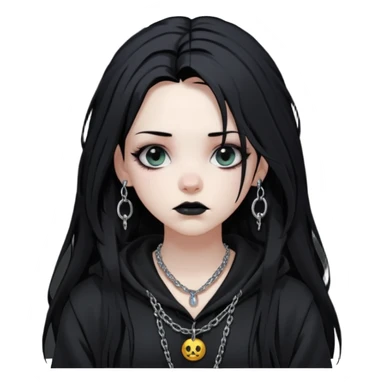 Female Goth with Beanie
 Messy long hair, white skin, oversized black hoodie, chain accessories. sticker
