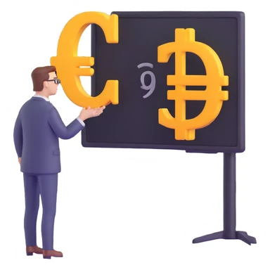 business analyst studying price data with euro symbol € on screen sticker