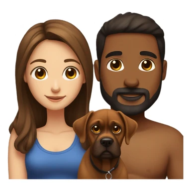 a girl with brown hair, and a man with short buzz brown hair with a beard, sitting with two dark brown boxer dogs sticker