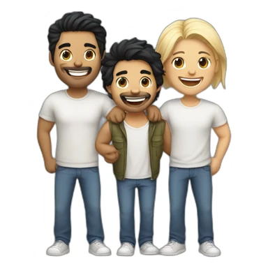 Gay couple (2 man), 1 Latino black hair the other one Australian blonde hair with a cat in the middle laughing full body sticker