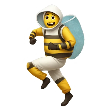a man in a bee keeper suit running sticker