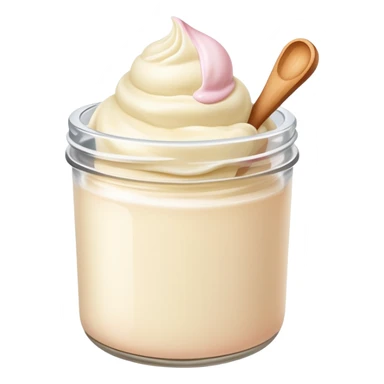 ultra realistic round single scoop of vanilla bean ice cream in light pink short jar no spoon sticker
