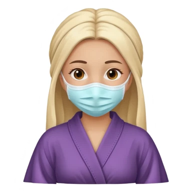 girl in a robe with a facial mask sticker