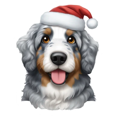 Blue Merle bernedoodle with a Santa hat  sticker