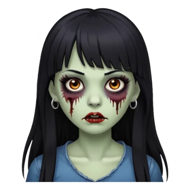 Zombie woman with long black hair and bangs, a nose piercing, and brown eyes. sticker