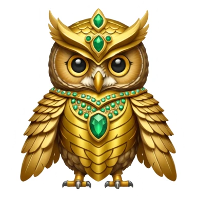 owl warrior wearing golden armor embedded with emerald jewels

 sticker