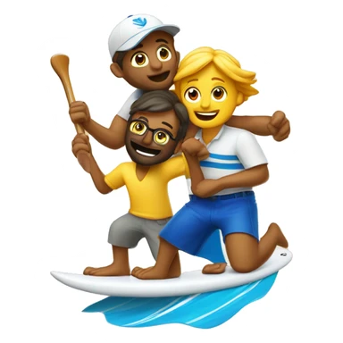  Eu quero um emoji com dois golfinhos Surfando em uma onda num dia de sol com uma flor sticker
