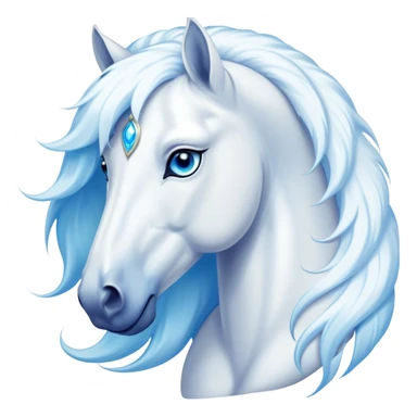 Cinematic Elegant White Horse Portrait Emoji, Head held high with a serene, graceful gaze, showcasing a magnificent pure white fur with a radiant shimmer, flowing mane and tail, and luminous blue eyes that exude beauty and grace, Simplified yet majestically refined features, highly detailed, glowing with a soft, ethereal light, high shine, poised and breathtaking, stylized with an air of pure elegance, capturing the essence of a stunning and graceful steed, so beautiful it feels like it could gallop out of the screen with effortless charm! sticker