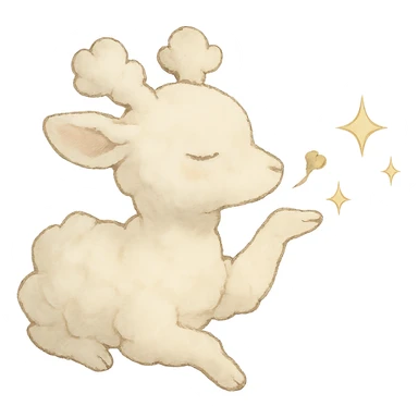 vanilla-colored cloud doe blowing a kiss with sparkles, soft and dreamy sticker