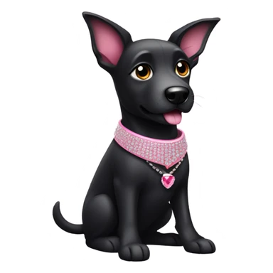 Black dog with a pink collar with diamonds on and pointy ears  sticker