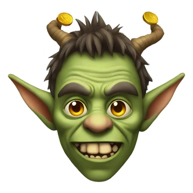 Goblin looking person with horns and a big nose holding coins sticker