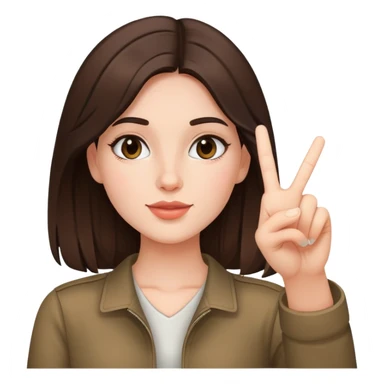 Brunette girl making peace sign while taking selfie sticker