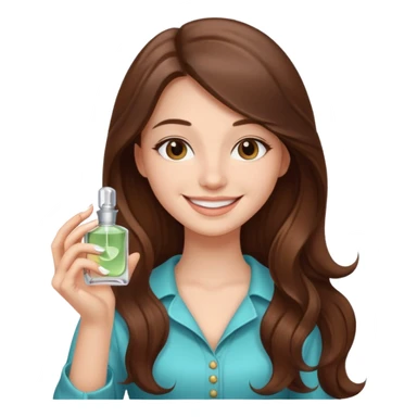 half body pretty long hair girl holding parfume with smile sticker