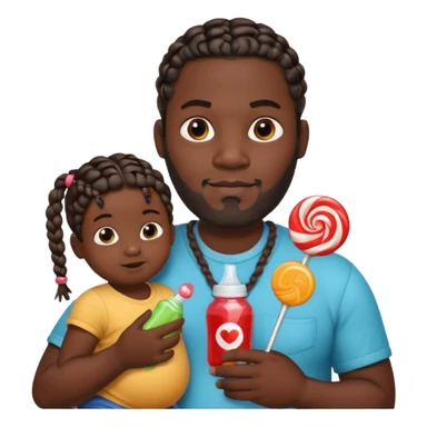 Big black man with braids hold a  baby bottle and a lollipop sticker